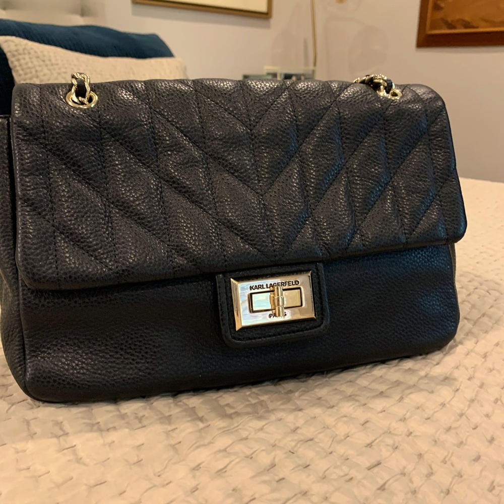Karl Lagerfeld black leather quilted shoulder bag